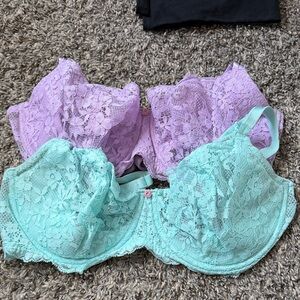 Lace Underwire Bra Set - Mint Green & Lavender